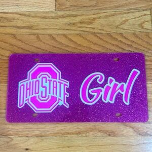 Pink glitter Ohio State vanity license plate